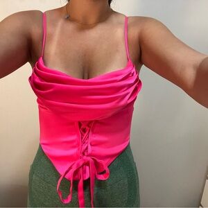 Pink Lace-Up Women's Top